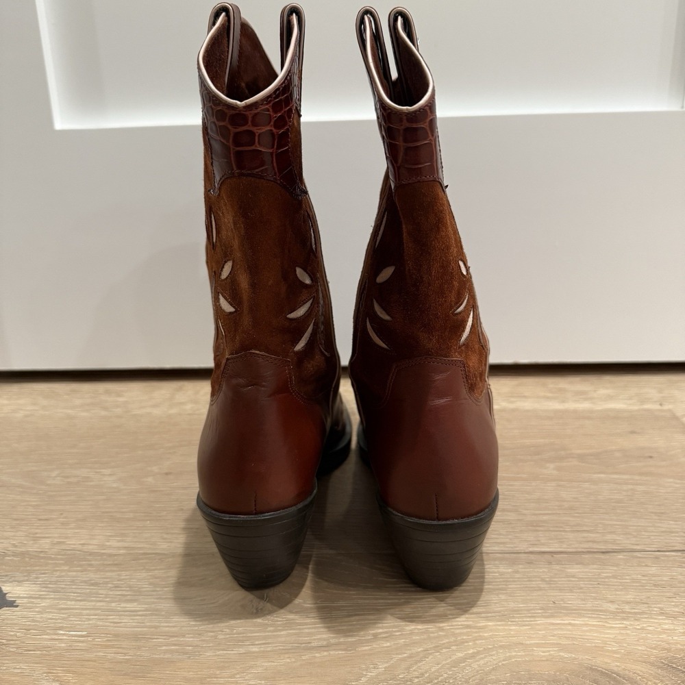 Van Eli Jeska Womens Western Boots Leather/Suede Mid Calf Pull Tab W/ Rhinestone - Picture 4 of 7